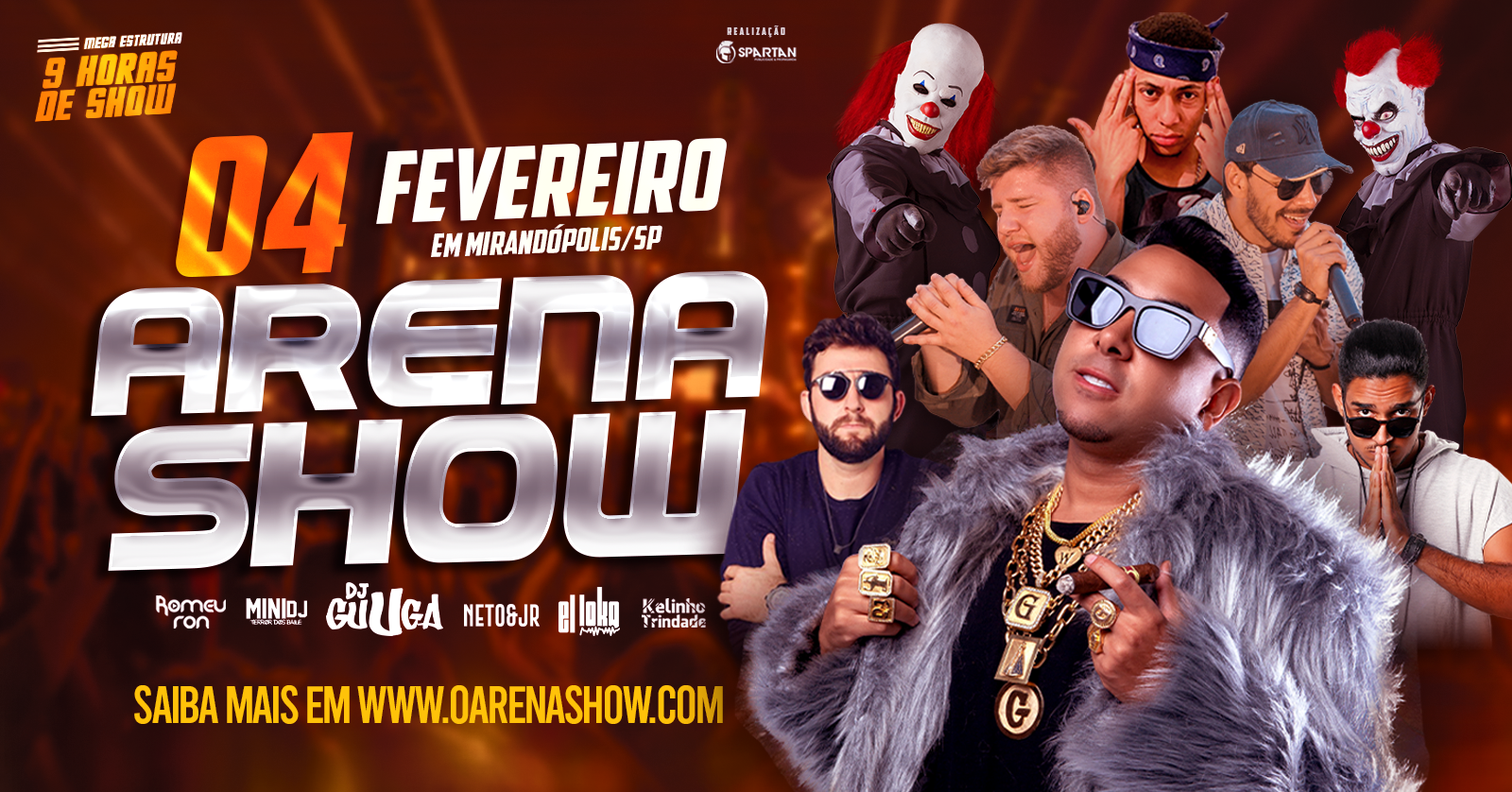 Arena Show contará com seis atrações no dia 4 de fevereiro em Mirandópolis