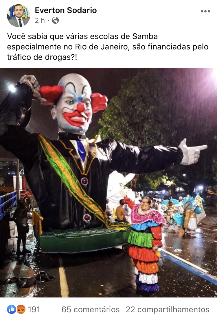 Prefeito de Mirandópolis diz que escolas de samba do RJ são financiadas pelo tráfico de drogas