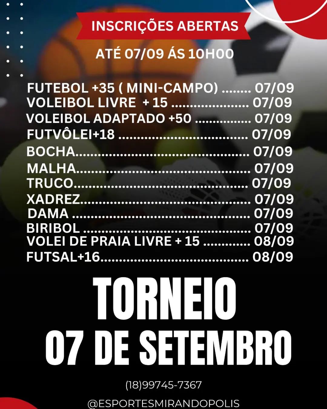 Prefeitura realiza torneio esportivo em 7 de setembro; inscrições estão abertas 